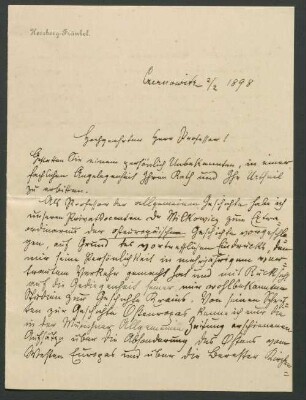 Nachlass von Karl von Krumbacher (1856-1909) – BSB Krumbacheriana, 1. Herzberg-Fränkel, Sigmund. Karl Krumbacher (1856-1909) Nachlass: Karte und Brief von Sigmund Herzberg-Fränkel an Karl Krumbacher - BSB Krumbacheriana I. Herzberg-Fränkel, Sigmund