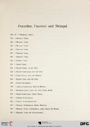 Porzellan, Fayence und Steingut (Nr. 581-844)