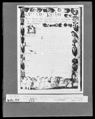 Johannes Bugenhagen, Psalmenkommentar — Putten auf einem von einem Hirschen gezogenen Schlitten, Folio 158verso