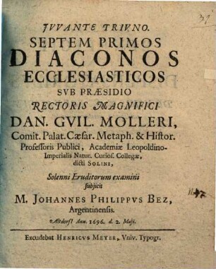Septem primos Diaconos ecclesiasticos