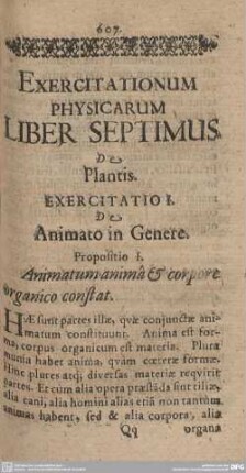 Exercitationum Physicarum Liber Septimus. De Plantis.