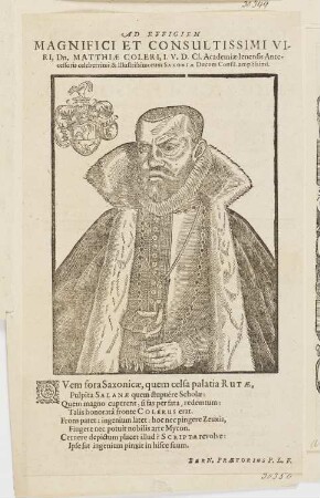 Bildnis Matthias Coleri, aus: "Tractatus de processibus, Steinman, Jena 1615"