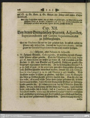 Cap. XII. Von denen Evangelischen Pfarrern, Adjuncten, Superintendenten und General-Superintendenten zu Hildburghausen
