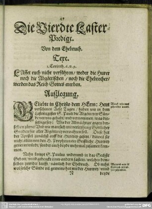 Die Vierdte Laster-Predigt. Von dem Ehebruch