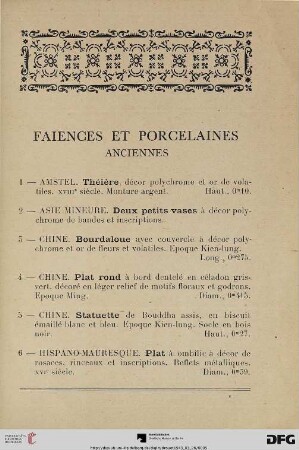 Faiences et porcelaines anciennes (Nr. 1-31)