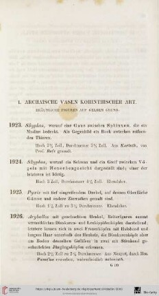 I. Archaische Vasen korinthischer Art (No. 1923 - 1926)