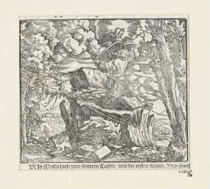 Moses empfängt zum zweiten Male die Tafeln, aus: Martin Luther, "Biblia: Das ist: Die gantze heilige Schrifft: Deudsch", Wittenberg 1561, S. 54 verso
