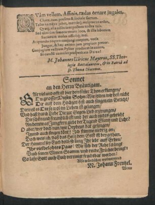 Sonnet an den Herrn Bräutigam.