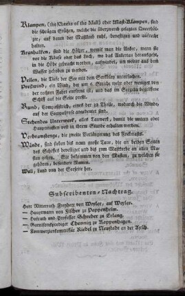 Erklärung der in diesem Bande vorkommenden und insonderheit bey Seeleuten gebräuchlichen Kunstwörter (Fortsetzung)