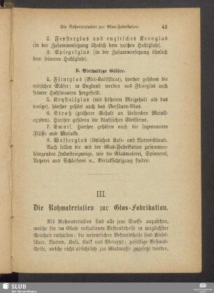 III. Die Rohmaterialien zur Glas-Fabrikation