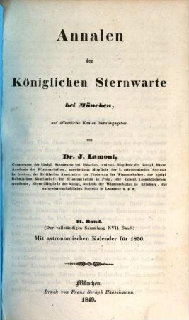 Annalen der Königlichen Sternwarte bei München, 2. 1849