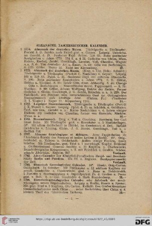 Almanache, Taschenbücher, Kalender (Nr. 1-38)