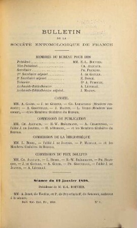 Bulletin de la Société Entomologique de France. 1898