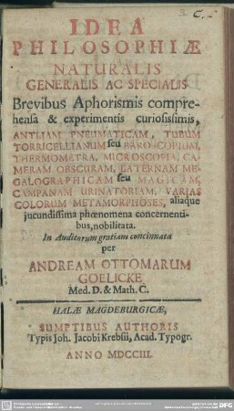 Idea Philosophiae Naturalis Generalis Ac Specialis ...