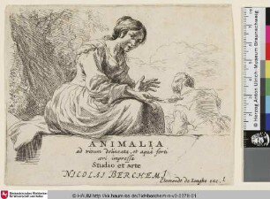ANIMALIA, Titelblatt [Singende Hirtin, ein Blatt in der Hand haltend; Singing Shepherdess; Une jeune paysanne assise sur une pierre [...]]