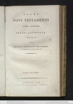 Ps. 2: Sacri Novi Testamenti Libri Omnes : Veteri Latinitate Donati