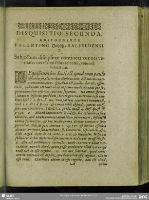 Disquisitio Secunda. Respondente Valentino Dietzsch, Salfeldensi