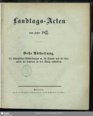 1854/55: Landtags-Acten / Die königlichen Mittheilungen