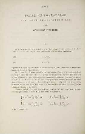 Un corrispondenza particolare fra i punti di due linee piane per.