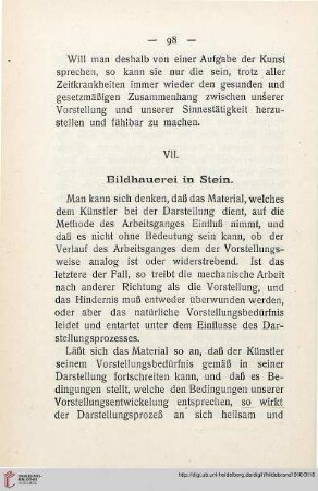 VII. Bildhauerei in Stein