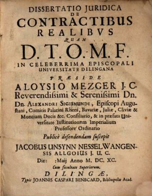 Diss. iur. de contractibus realibus