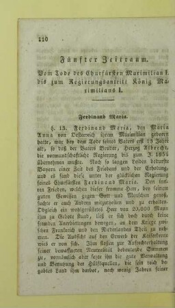 Fünfter Zeitraum. Vom Tode des Churfuersten Maximilian I. bis zum Regierungsantritt Koenig Maximilians I