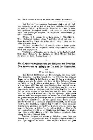 Die 13. Generalversammlung des Allgemeinen Deutschen Frauenvereins zu Leipzig am 28. und 29. September