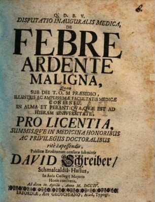 Disp. inaug. med. de febre ardente maligna