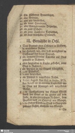 III. Gemählde in Oehl