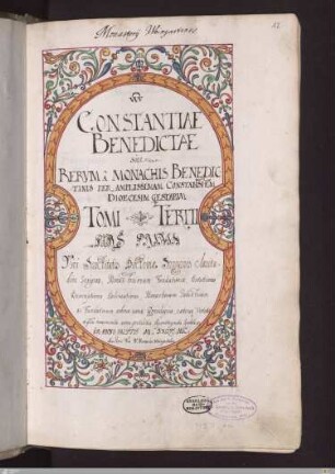 Constantiae Benedictae Tomii Tertii Pars Prima