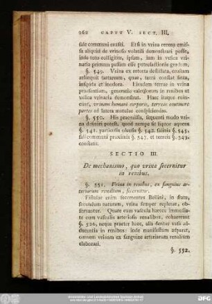 Sectio III. De mechanismo, quo urina secernitur in renibus.