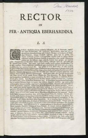 Rector In Per-Antiqua Eberhardina L. S.