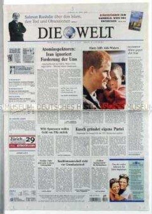 Tageszeitung "Die Welt" u.a. mit einem Interview mit Salman Rushdie