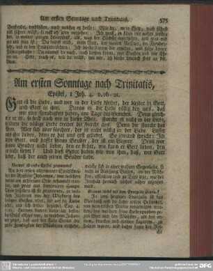 Am ersten Sonntage nach Trinitatis, Epistel, 1 Joh. 4. v. 16-21