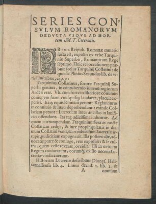 Series Consulum Romanorum Deducta Usque Ad Mortem M. T. Ciceronis.