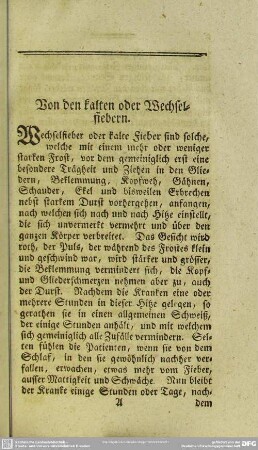 Von den kalten oder Wechselfiebern