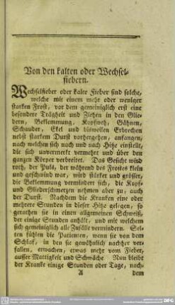 Von den kalten oder Wechselfiebern