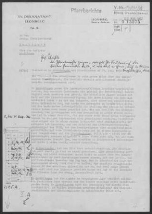Schöckingen-Hirschlanden: Visitationsbericht mit Pfarrberichten 1962