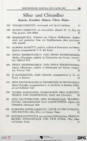 Silber und Chinasilber (Nr. 638-704)