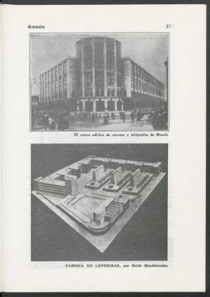 El nuevo edificio de correos y telégrafos de Moscú [y] Fábrica en Leningrad