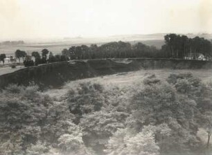 Kammerbühl (Komorní hůrka) bei Franzensbad. Sichelförmiger Außenrand des Schichtvulkans mit Blick auf Egerer Niederung