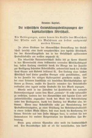 Neuntes Kapitel. Die technischen Entwicklungsbedingungen der kapitalistischen Wirtschaft.