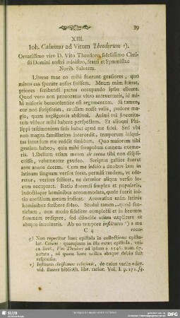 XIII. Joh. Calvinus ad Vitum Theodorum