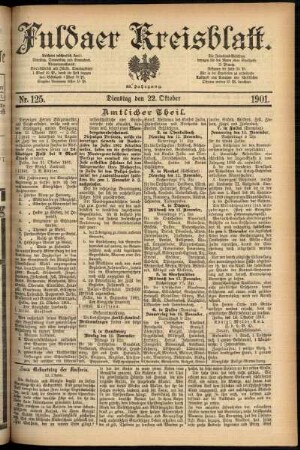 Erste Ausgabe vom Dienstag, den 22. Oktober 1901.