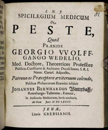 Spicilegium Medicum De Peste