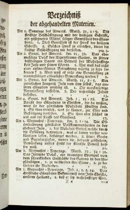 Verzeichniß der abgehandelten Materien.