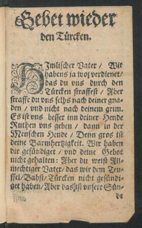 Gebet wieder den Türcken.