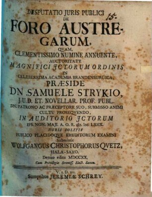 Disp. ... de foro austregarum