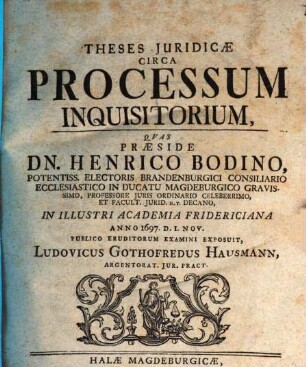 Theses Juridicae Circa Processum Inquisitorium