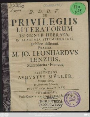 De Privilegiis Literatorum In Gente Hebraea